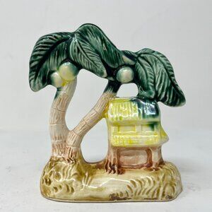 Occupied Japan Ceramic Aquarium Fish Tank Ornament Palm Trees Tiki Hut Pagoda